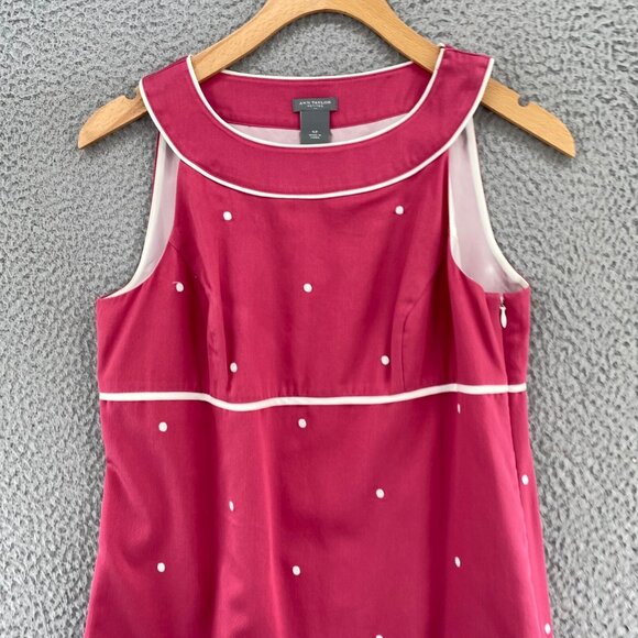 Ann Taylor Dress Womens 4 Petite Pink Polka Dot Scallop Hem Sheath Mini Casual - Picture 2 of 9